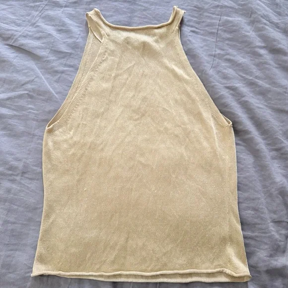 Identity by Lord and Taylor Sleeveless Ribbed Halter Tank Top in Gold - Picture 2 of 6